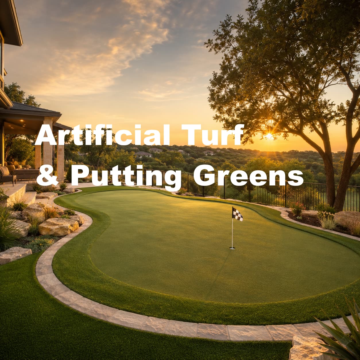 Artificial turf putting green in a backyard